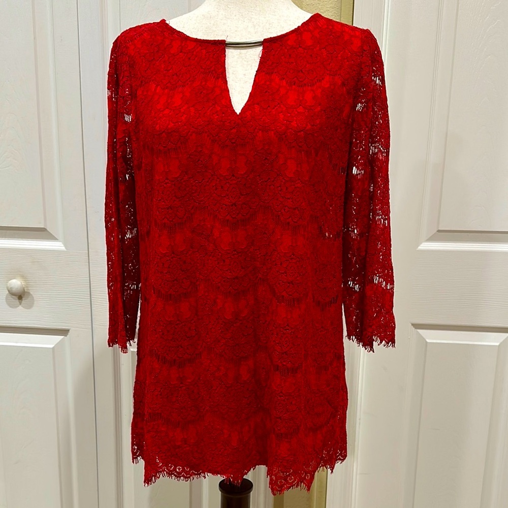 Elegant Red Lace Women's Top (Size S)